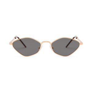 Lunettes de soleil dorées URBN Eyewear avec verres en forme de losange et branches en écaille de tortue, offrant un style unique et une protection solaire optimale