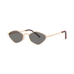 Gros plan des lunettes de soleil URBN Eyewear Diamond Gold Gaze, mettant en évidence la monture dorée, les verres verts et le design géométrique distinctif
