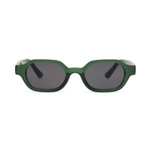 Lunettes de soleil octogonales vert translucide avec des verres gris foncé, offrant un style moderne et une protection UV optimale pour les yeux.